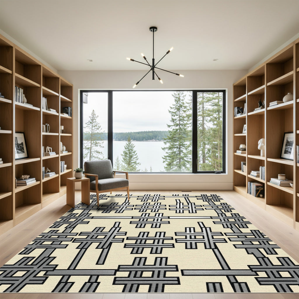 Gray Metallic Hashtag Grid Rug