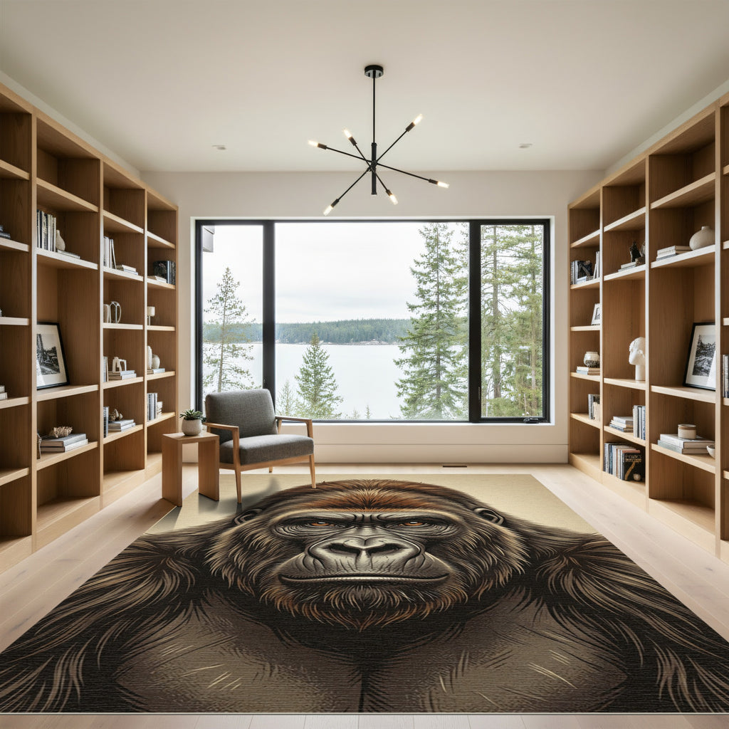 Majestic Sepia Gorilla Portrait Art Rug