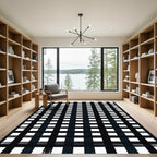 Black White Plaid Grid Arrangement Rug