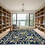 Cream Roses Trellis Navy Rug