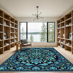 Cerulean Floral Symmetry Deep Azure Rug