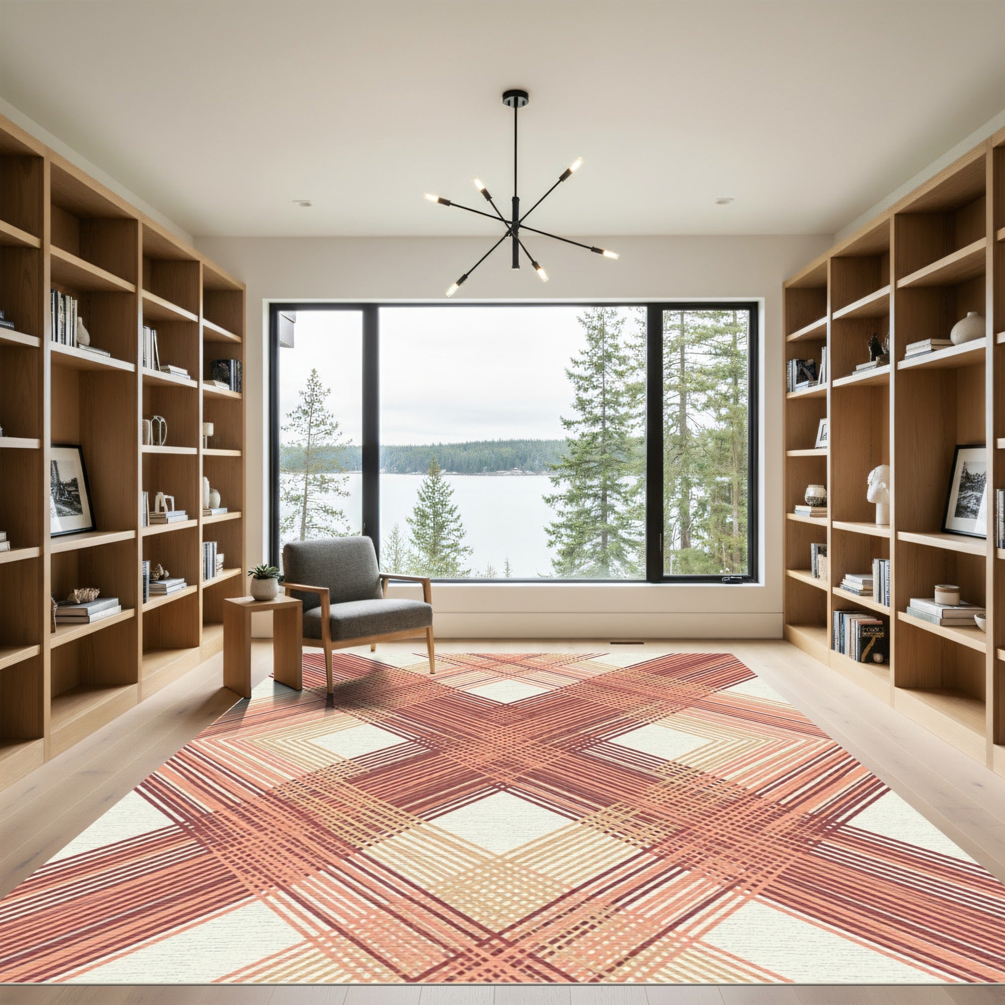 Coral Red Intersecting Diagonal Weave Rug