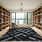 Modern Monochrome Linear Geometric Grid Rug