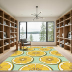 Fresh Lemon Slices on Mint Background Rug