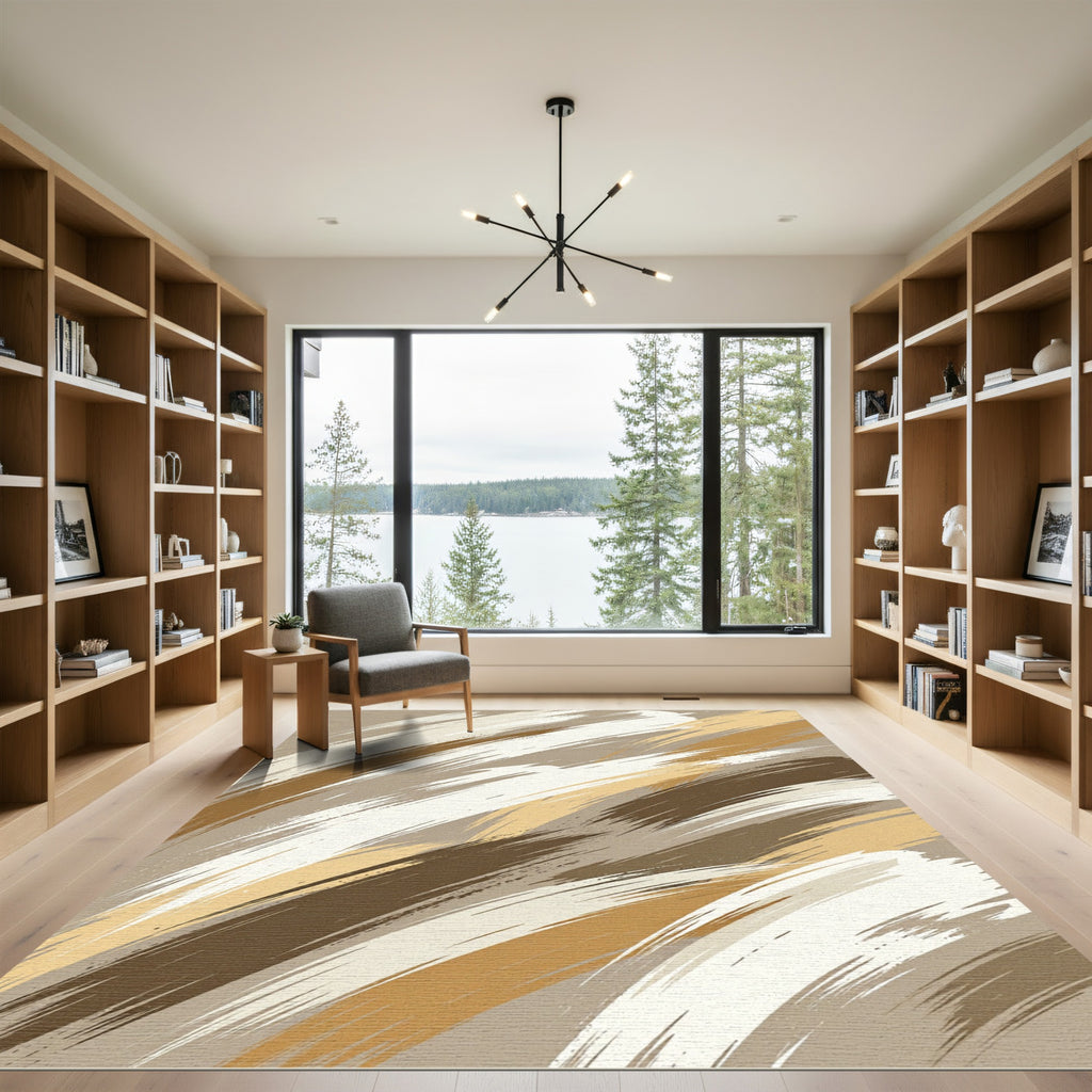Earthy Tones Abstract Brush Strokes Rug