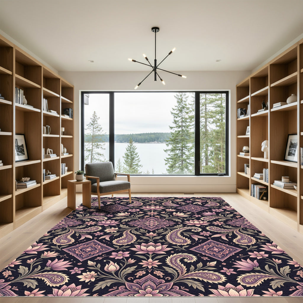 Amethyst Paisley Fish Floral Arrangement Rug