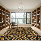 Gold Radiant Sunburst Geometric Mandala Rug