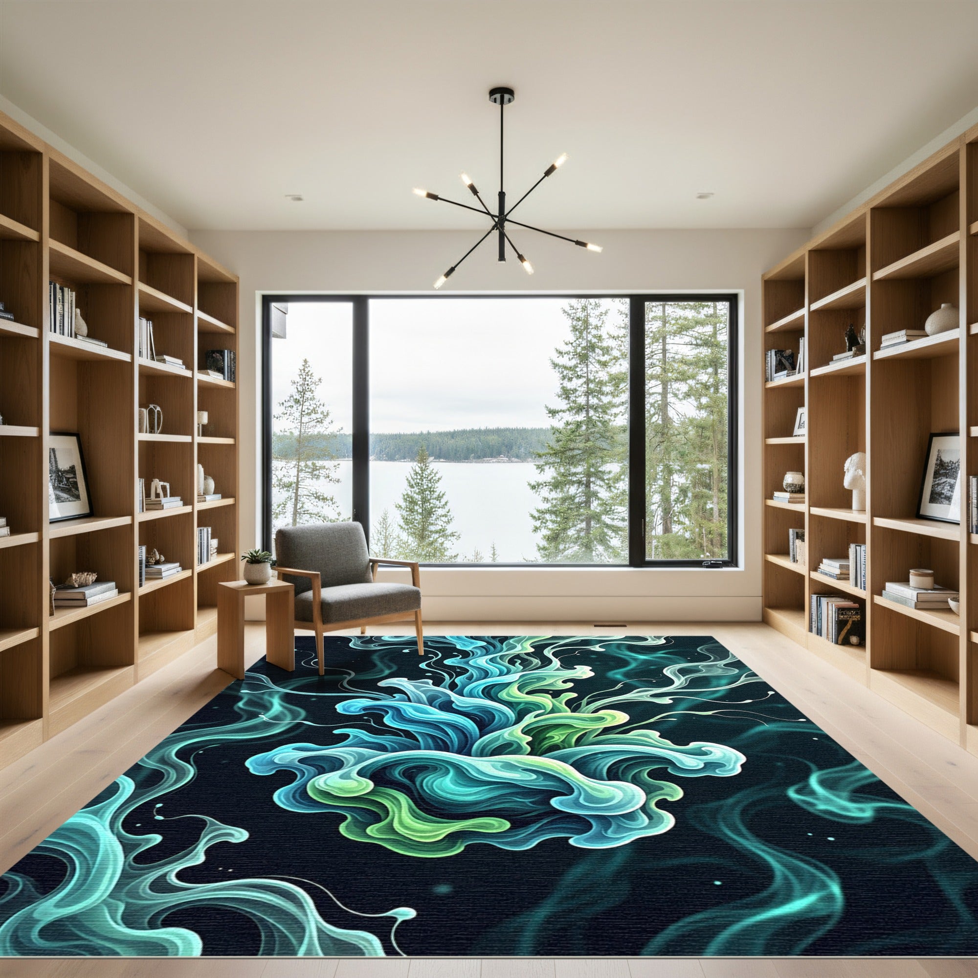 Ethereal Teal and Lime Fluid Swirl Rug