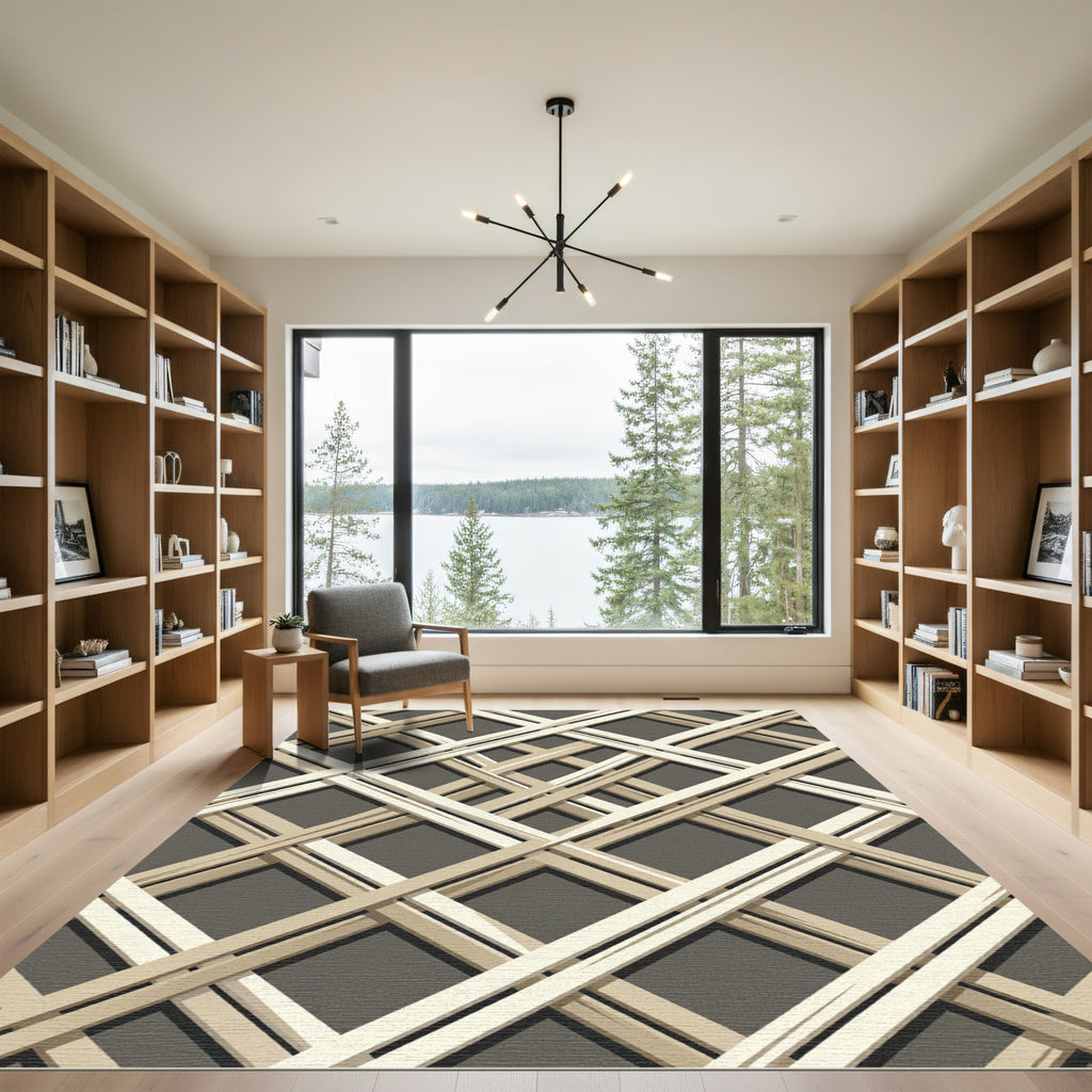 Neutral Geometric Lattice Layered Grid Rug
