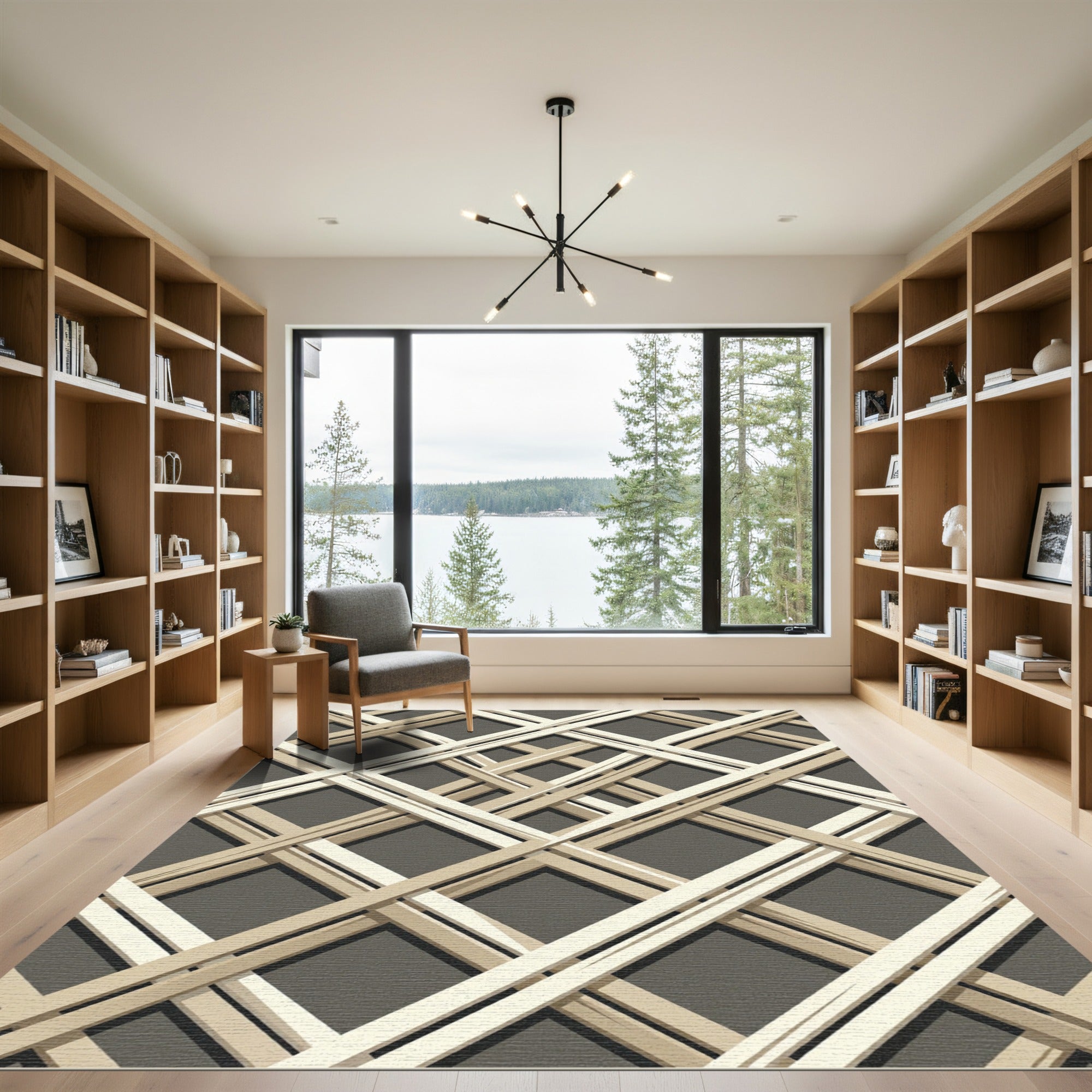 Neutral Geometric Lattice Layered Grid Rug