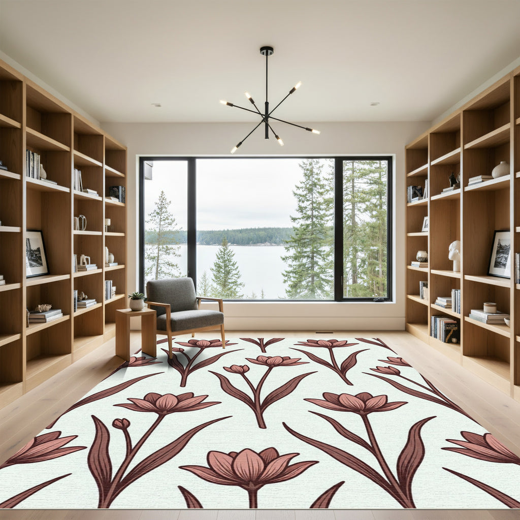 Muted Rose Floral Stem Art Rug