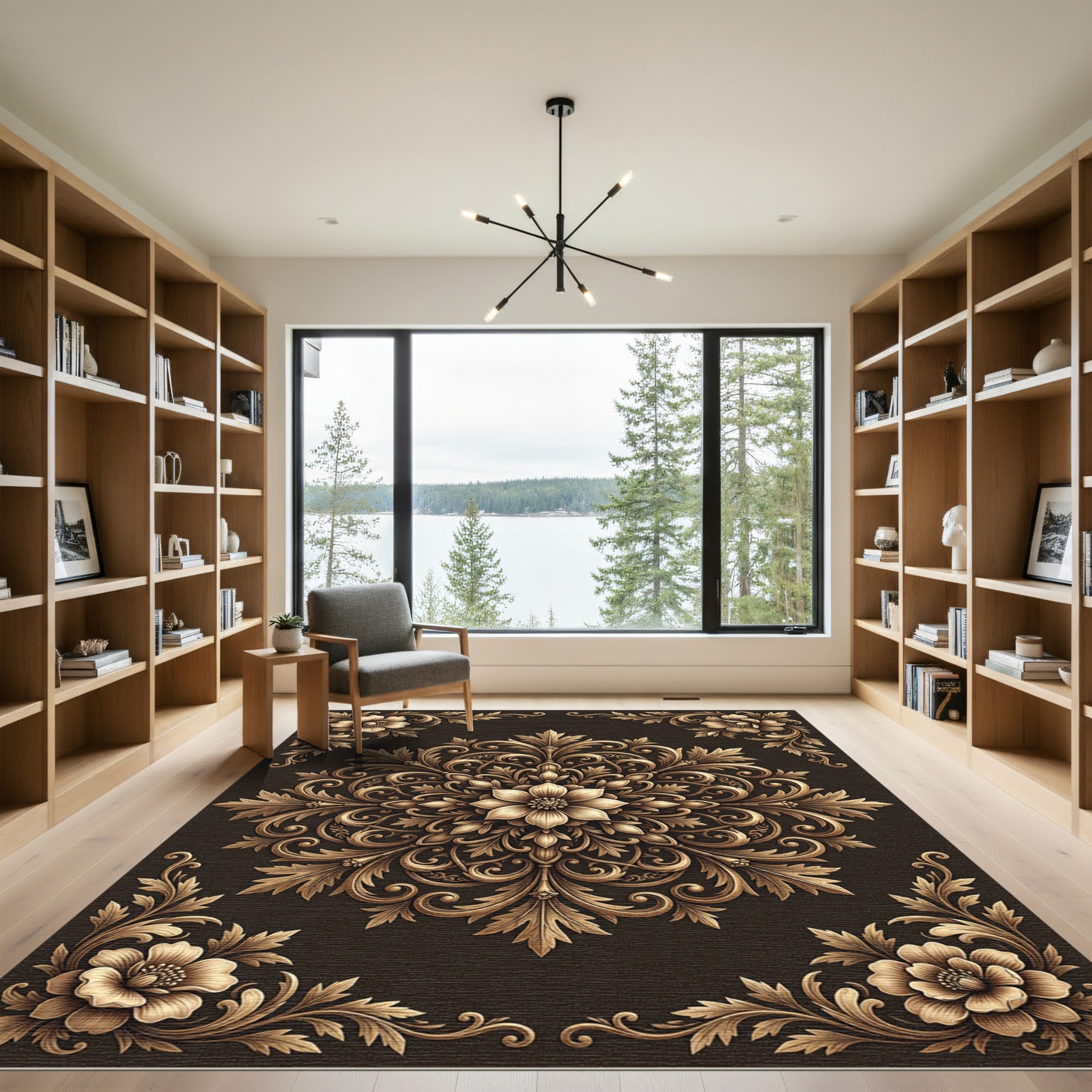 Gilded Floral Scrollwork Composition Rug