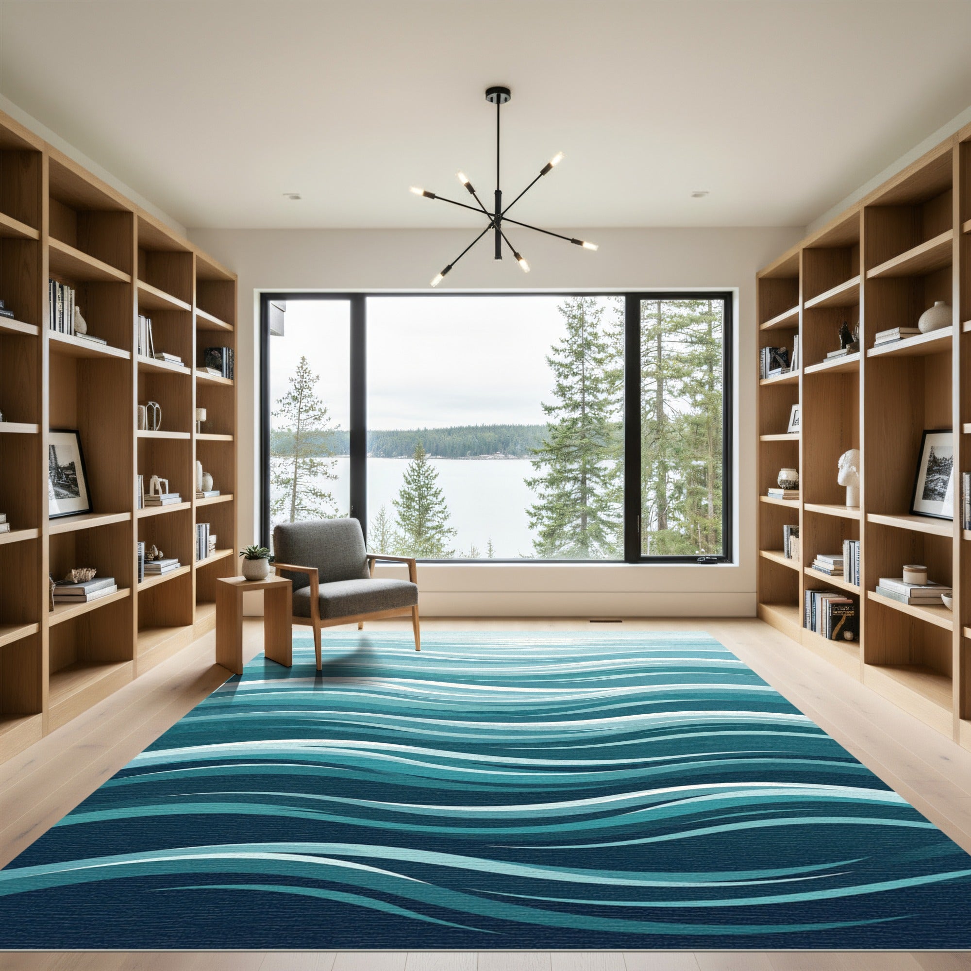 Ocean Blue Abstract Flowing Wave Rug