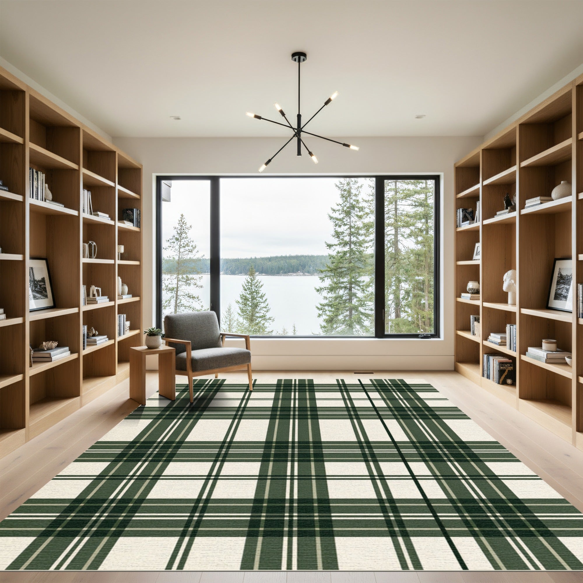 Classic Green Cream Plaid Check Rug