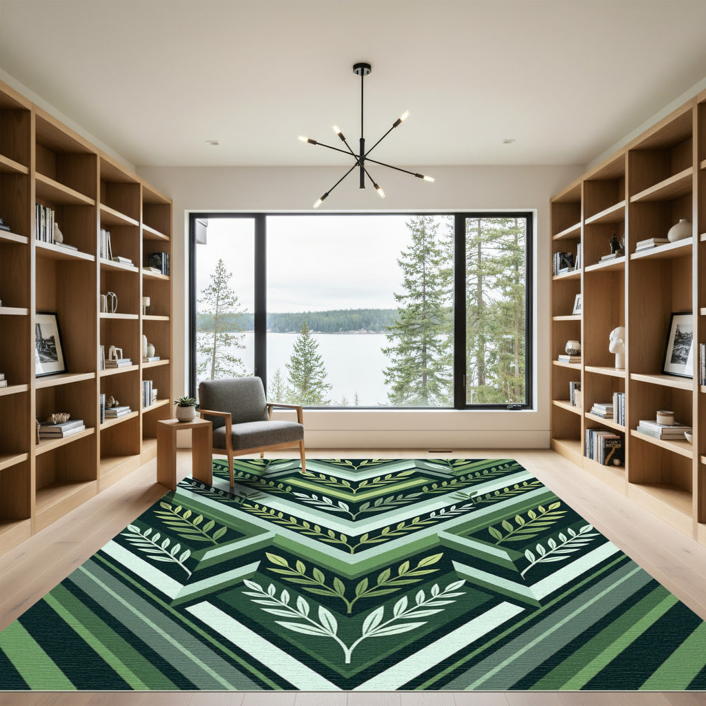 Green Laurel Wreath Geometric Accordion Rug