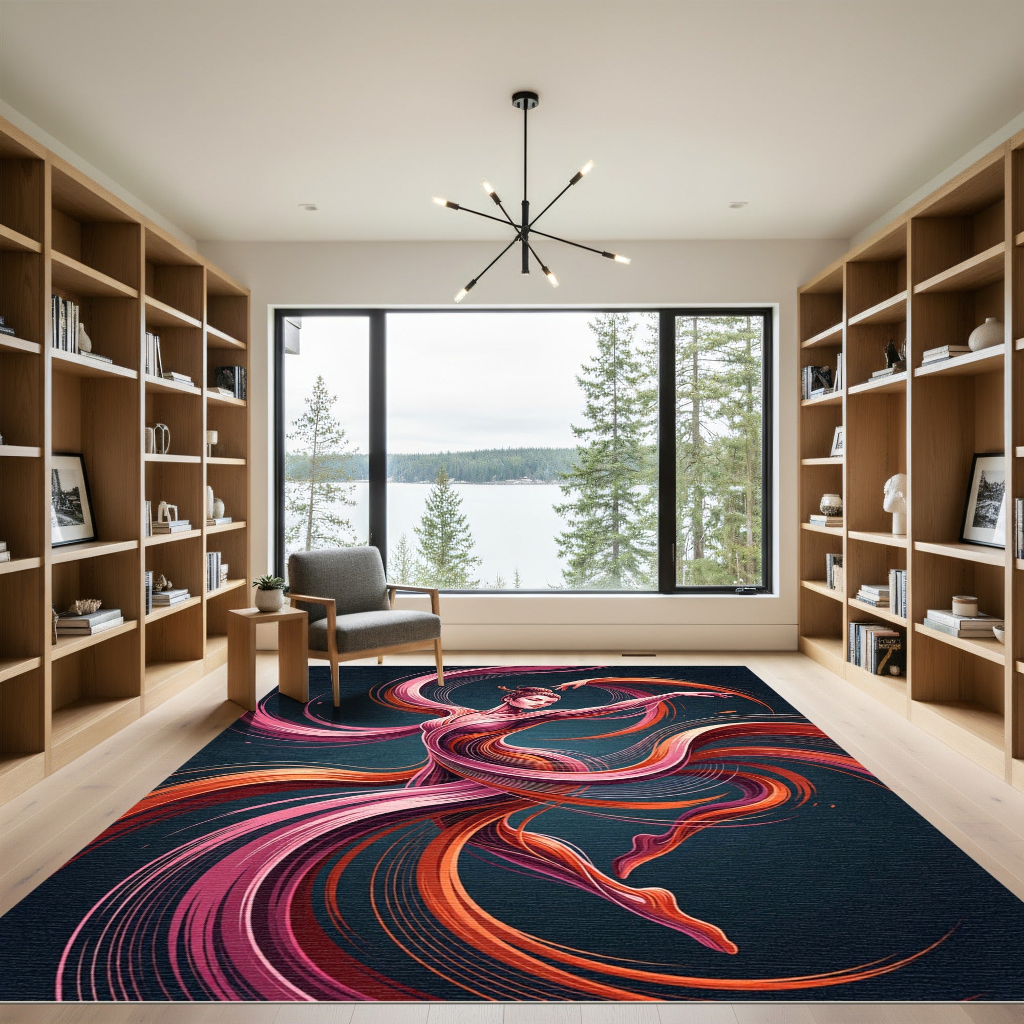 Dynamic Crimson Flowing Dancer Abstract Rug