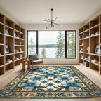 Vintage Blue Floral Botanical Tapestry Rug