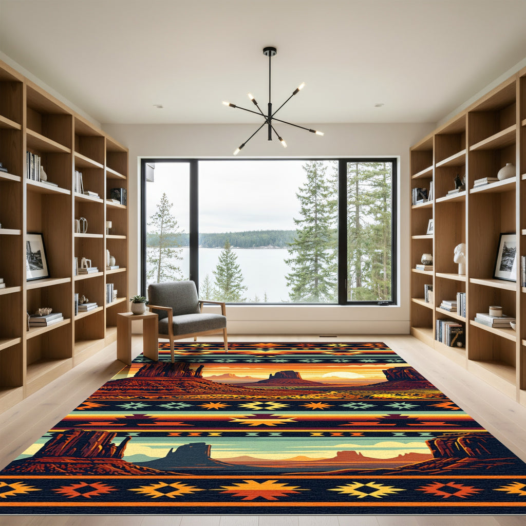 Sunset Desert Landscape Southwestern Geometric Rug