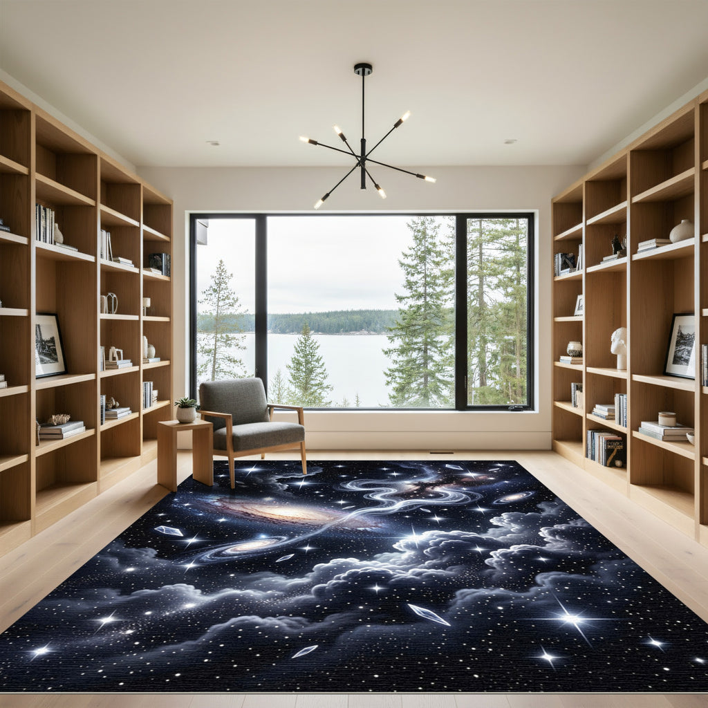 Cosmic Nebula Swirl Starry Night Rug