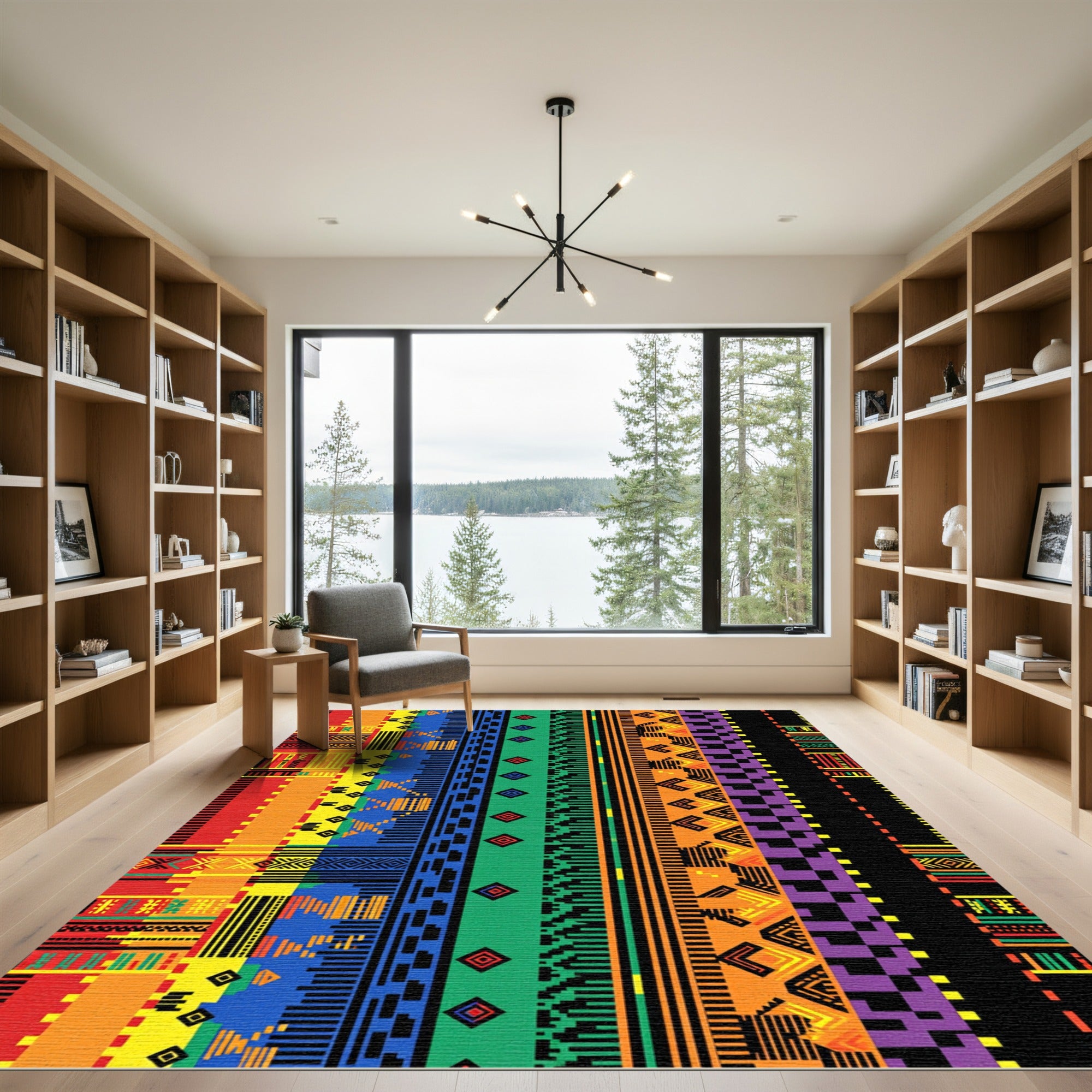 Vibrant Multi-Color Geometric Striped Abstract Rug