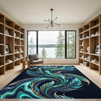 Turquoise Blue Feather Swirl Accent Rug