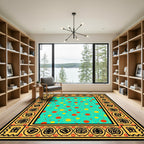 Aqua Red Yellow Polka Dot Border Rug