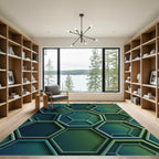 Modern Emerald Green Geometric Hexagon Rug