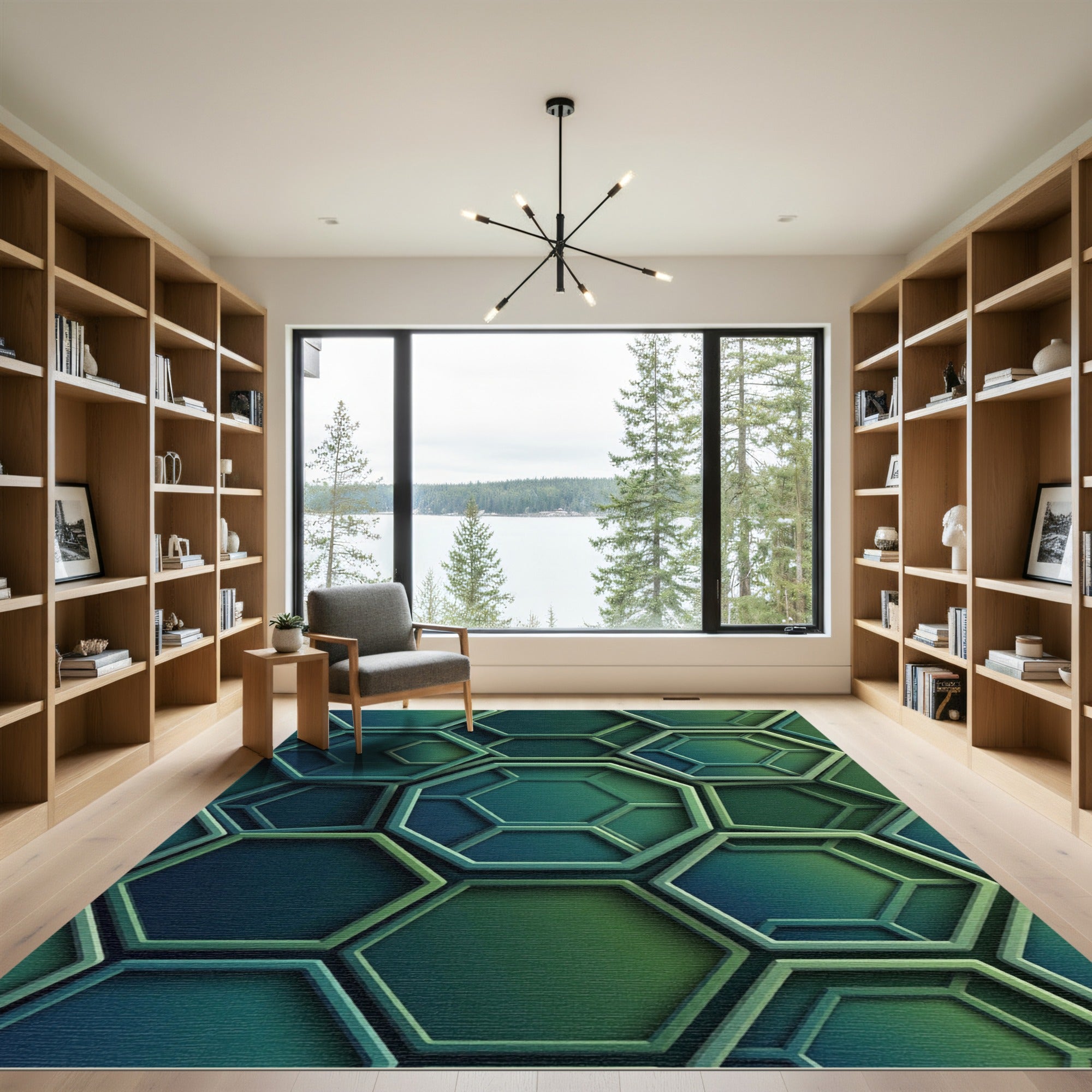 Modern Emerald Green Geometric Hexagon Rug