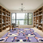 Cute Lavender Cat Face Whimsy Rug