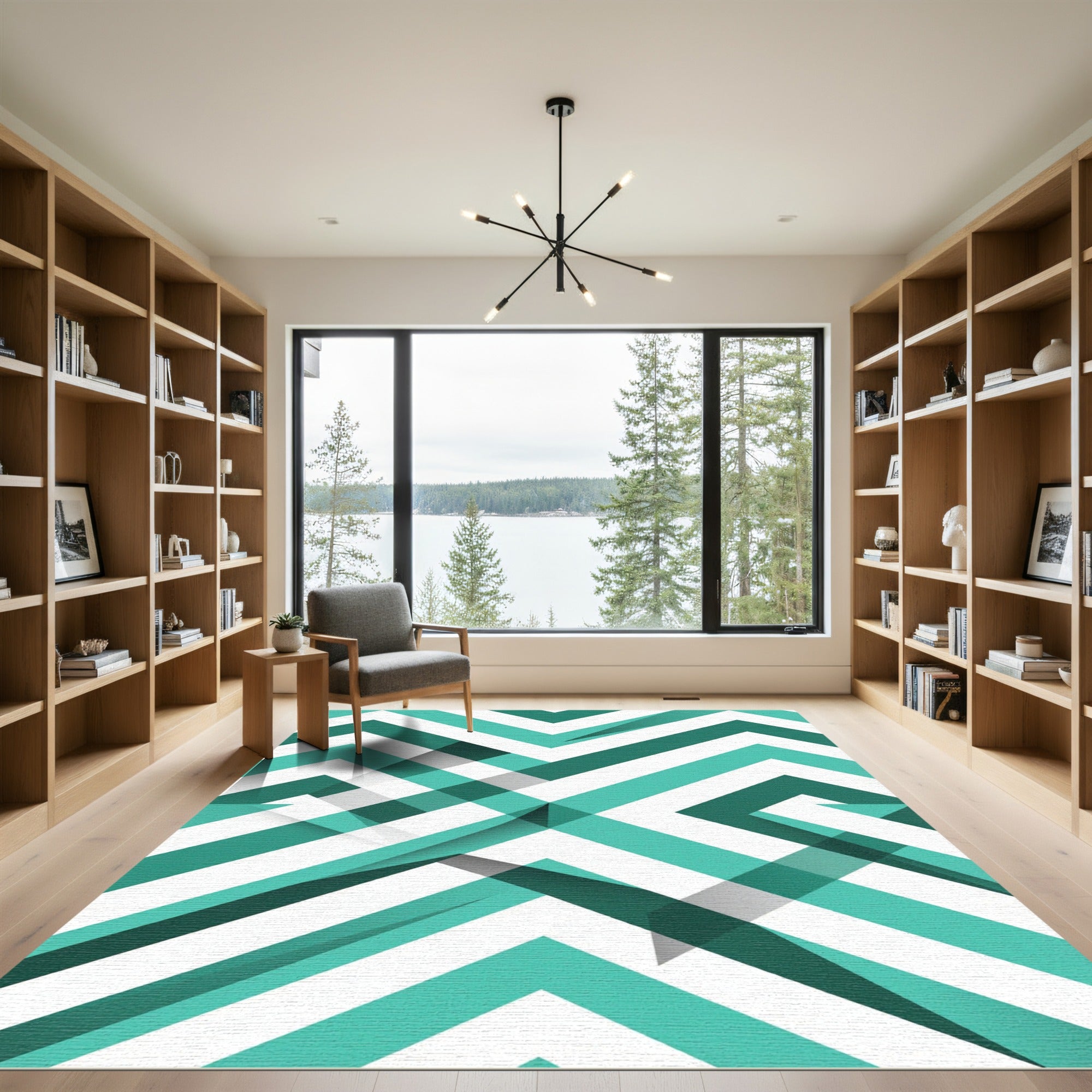 Teal Mint Chevron Geometric Angular Lines Rug