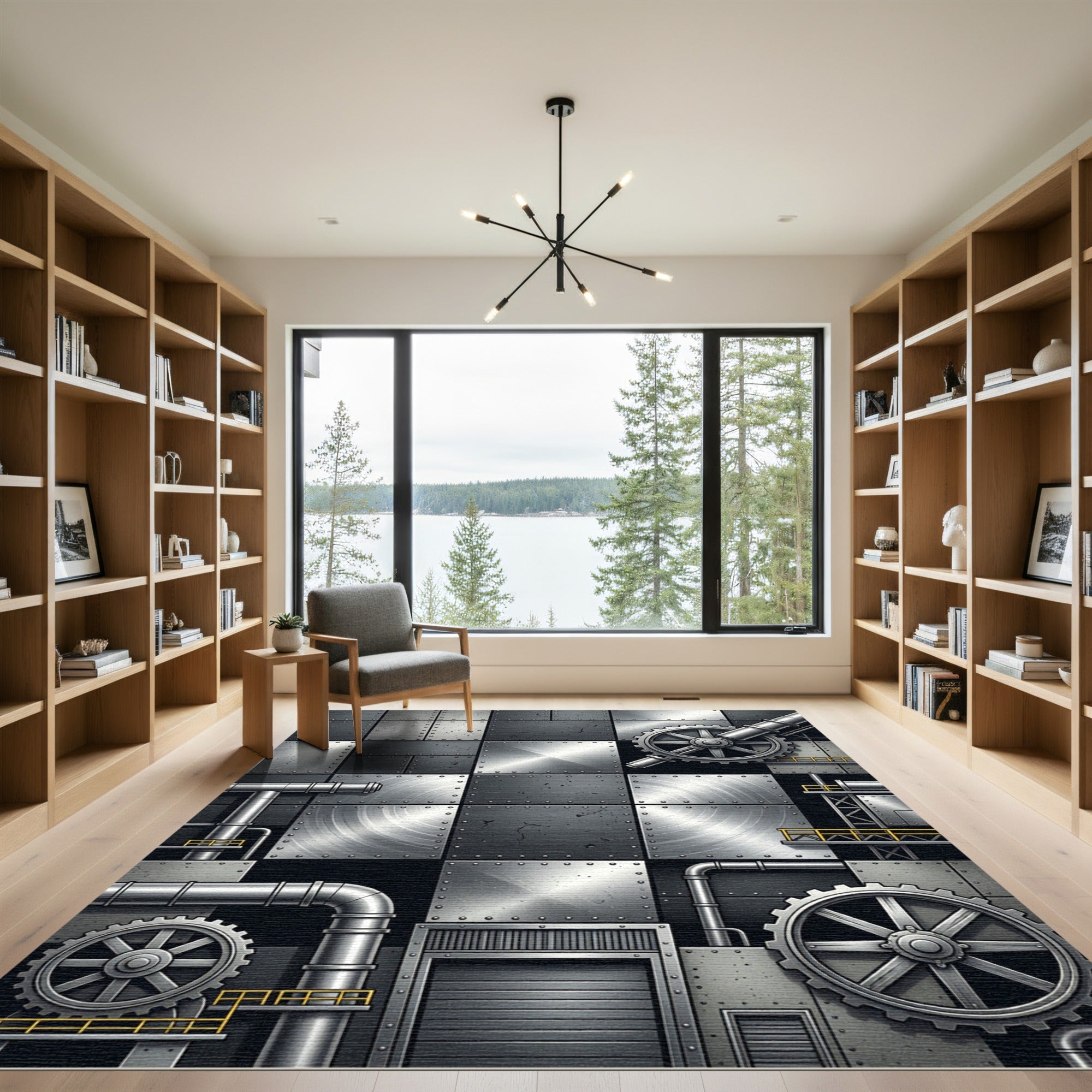 Industrial Metal Gear Cog Plate Rug
