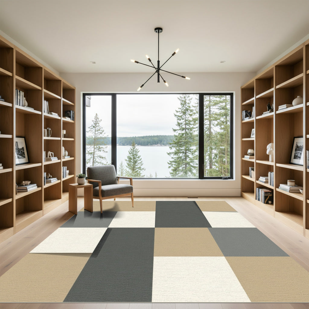 Modern Earthy Tone Geometric Blocks Rug