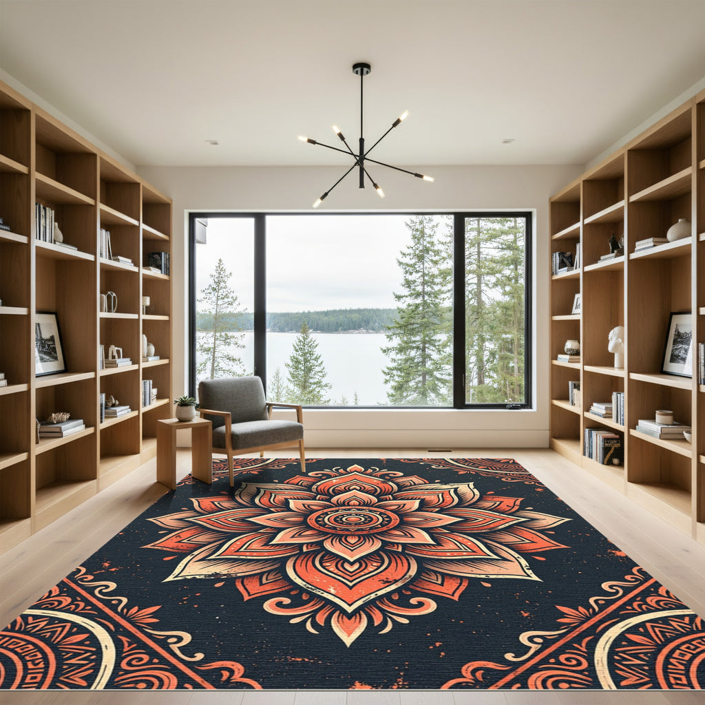 Burnt Orange Floral Mandala Medallion Rug