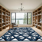 Navy Nautical Greek Key Geometric Grid Rug