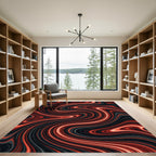 Crimson Smoke Swirl Abstract Rug