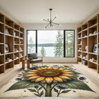 Golden Sunflower Botanical Meadow Illustration Rug