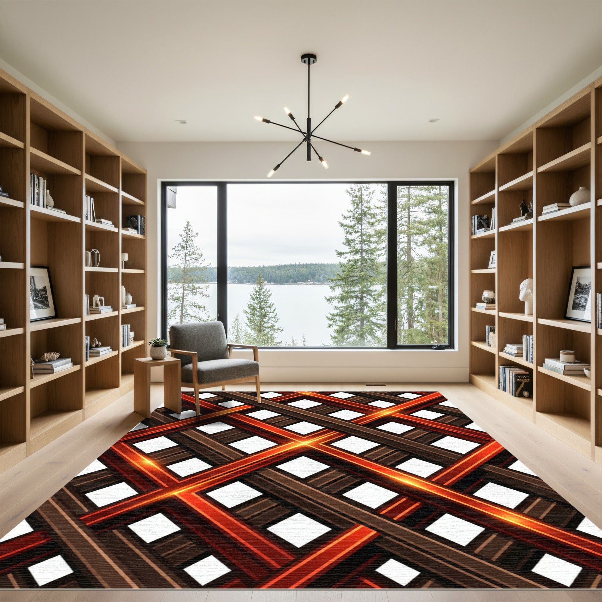 Crimson Brown Intersecting Geometric Rug
