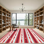 Whimsical Crimson Nautical Striped Sailboat Rug