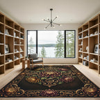 Ornate Gold Floral Chrysanthemum Scroll Rug