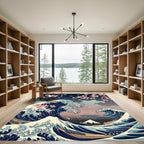 Great Wave Cherry Blossom Mountain Art Rug