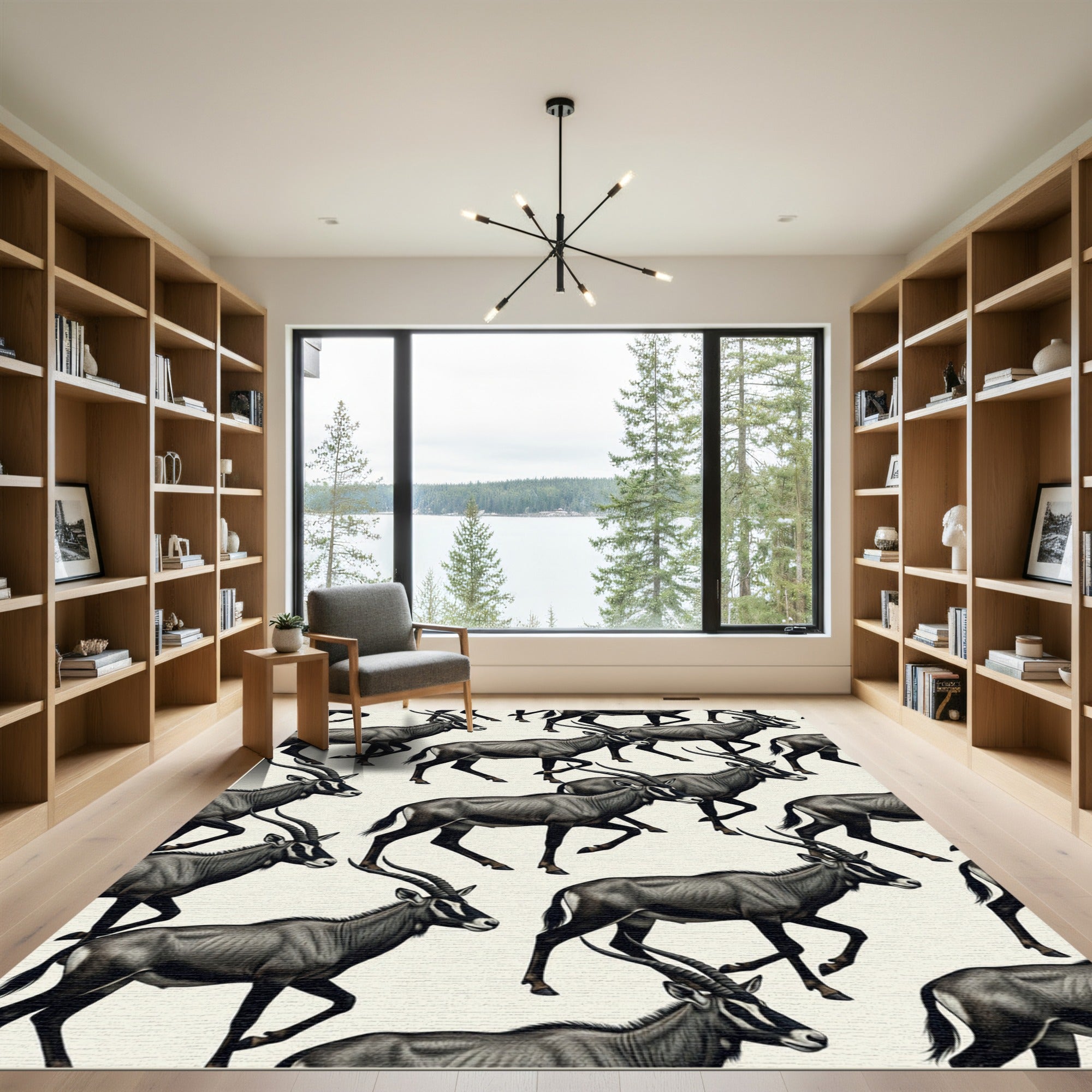 Sophisticated Gray Antelope Animal Illustration Rug