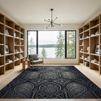 Ornate Black Silver Arch Medallion Rug