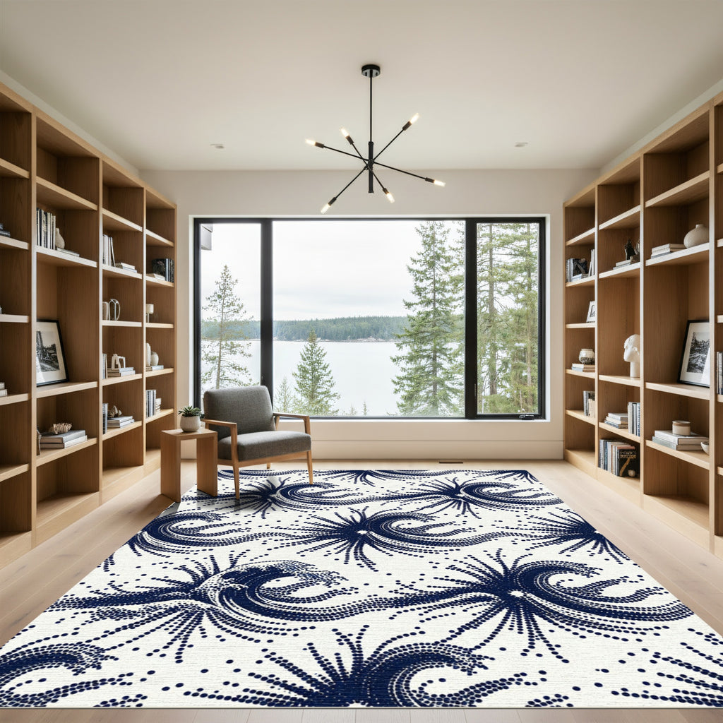 Japanese Blue Dot Wave Aesthetic Rug