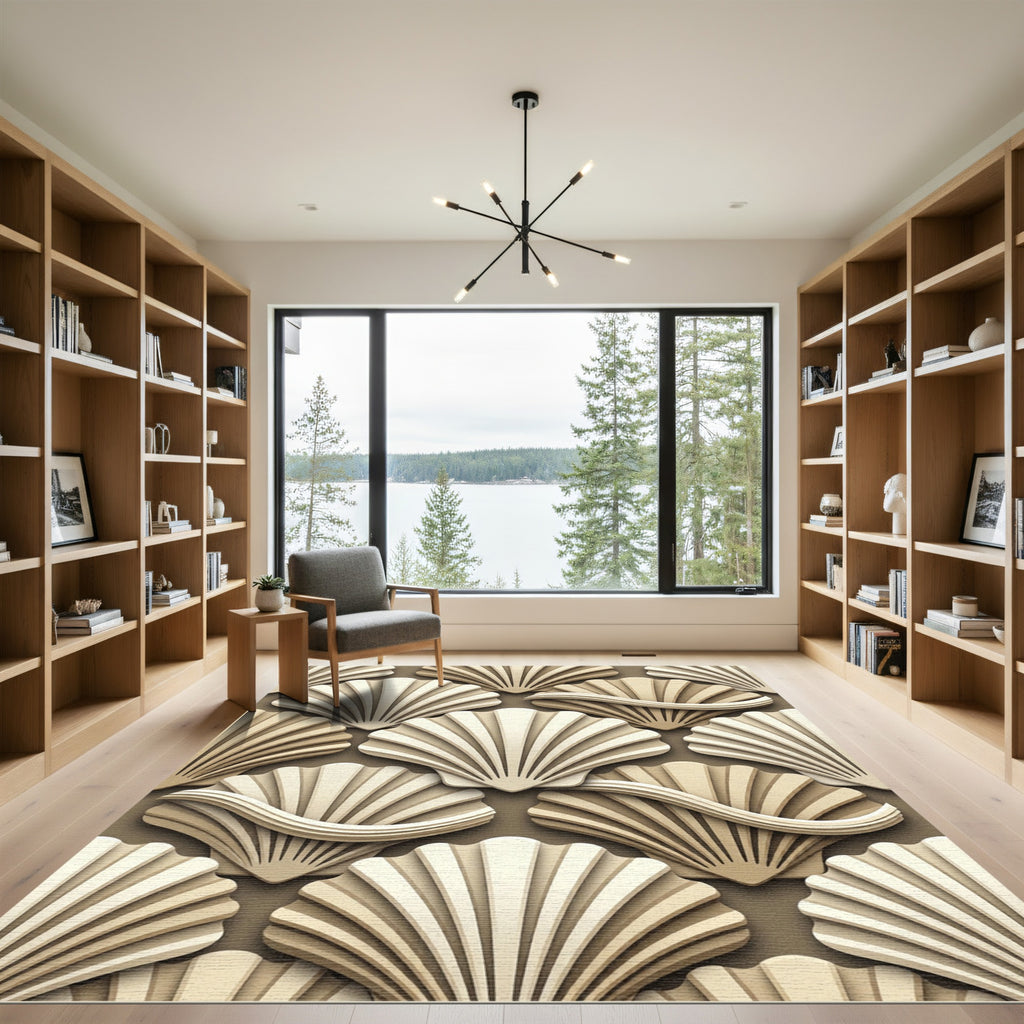 Elegant Cream Seashell Sculpted Wave Flow Rug