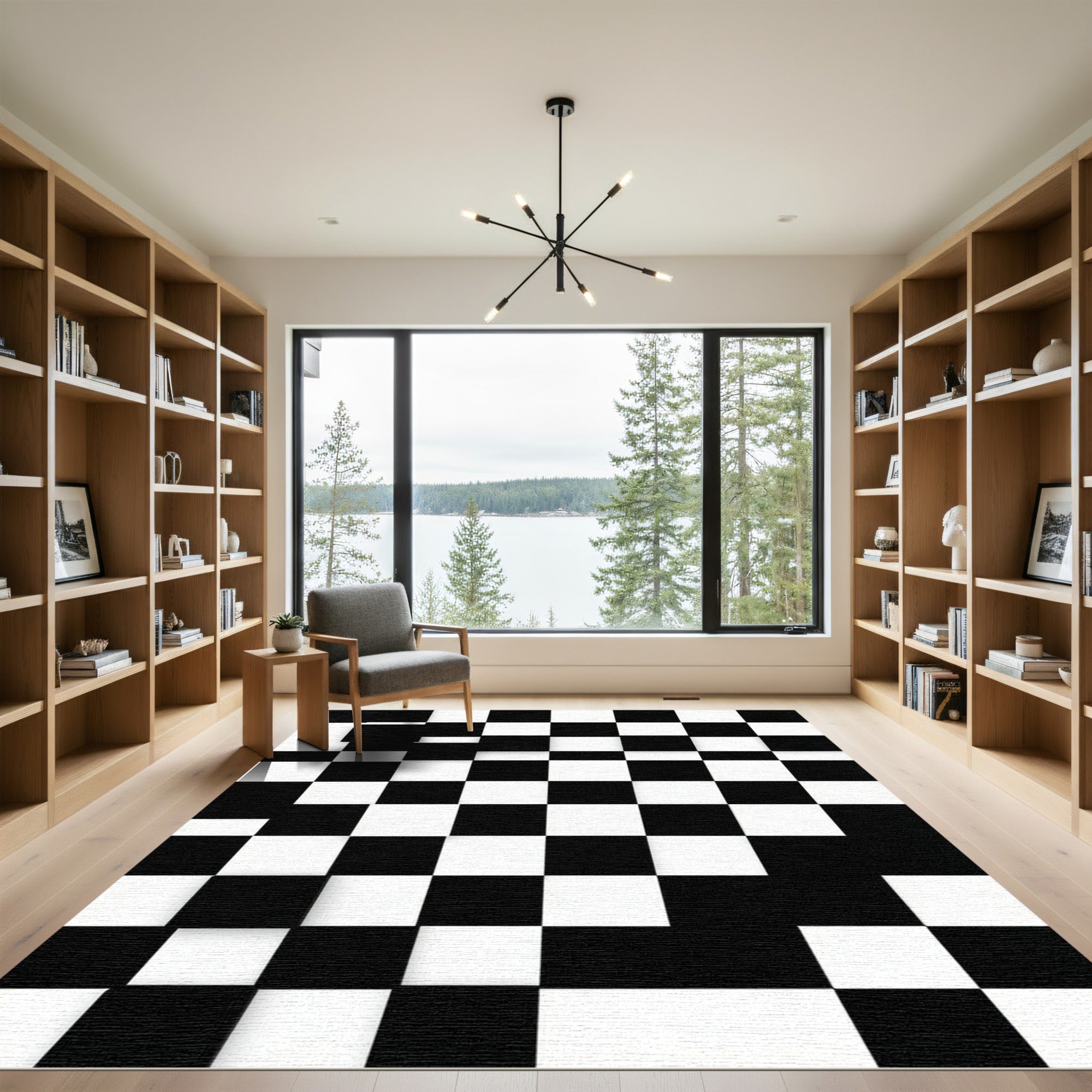 Modern Black and White Checkered Square Rug