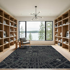 Abstract Cityscape Black White Grid Rug