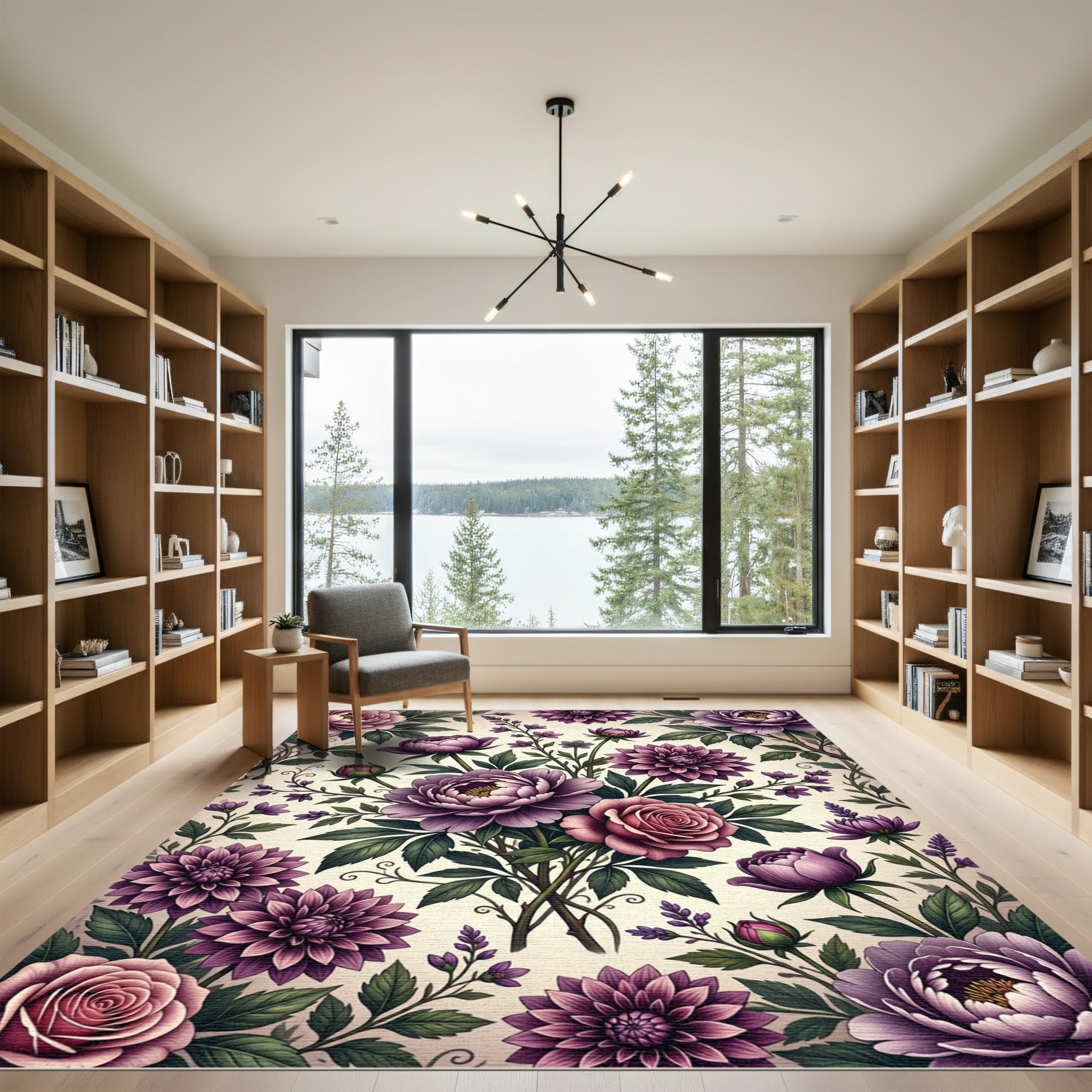 Vibrant Purple Dahlia Rose Bouquet Rug