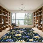 Daisies and Cornflowers on Navy Blue Rug