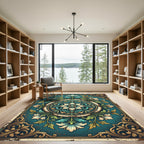 Ornate Teal Floral Damask Medallion Rug