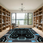 Neon Cyan Athletic Rink Grid Rug